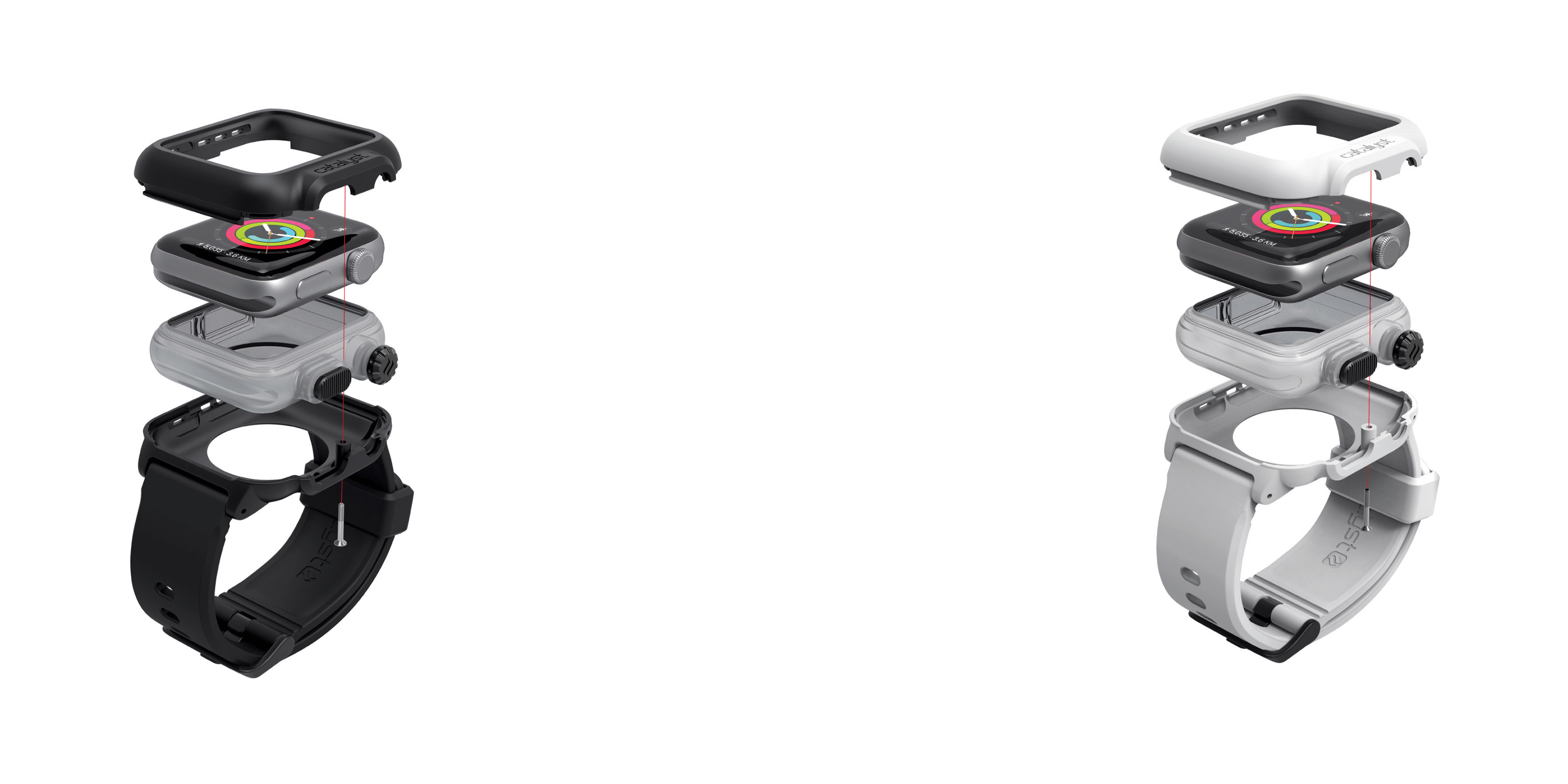 Diagram of Black and White Catalyst Apple Watch Waterproof Case