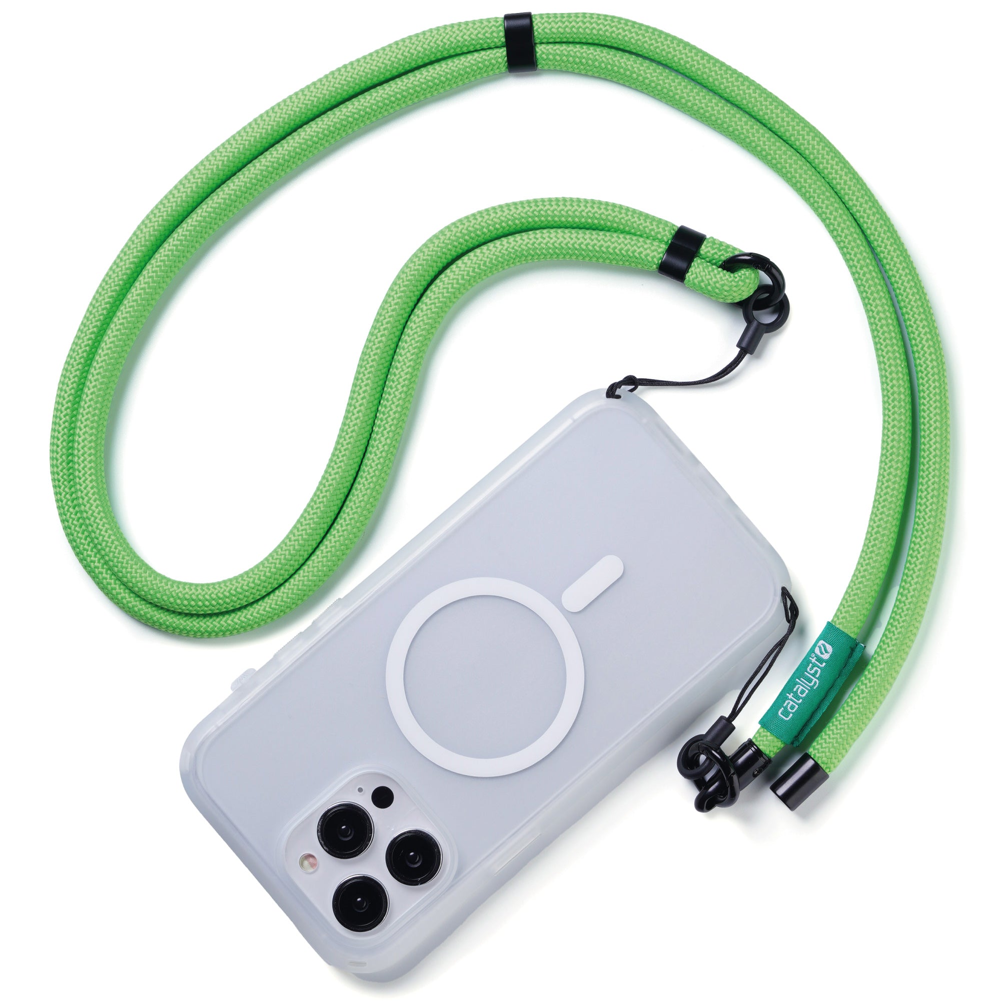 CATNECKLANGRN-FBA | Catalyst-Crossbody-Shoulder-Strap-attached-to-Influence-Case-MagSafe-Compatible-for-iPhone-Hero-Listing-Neon-Green