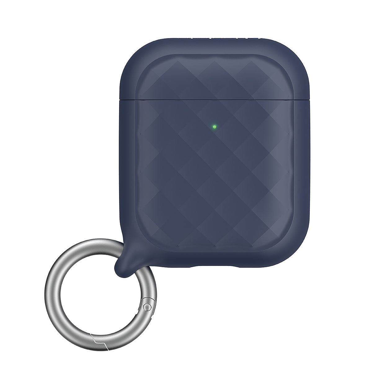 Catalyst airpods gen2/1 case eing clip carabiner showing the side of the case with ring clip carabiner attached