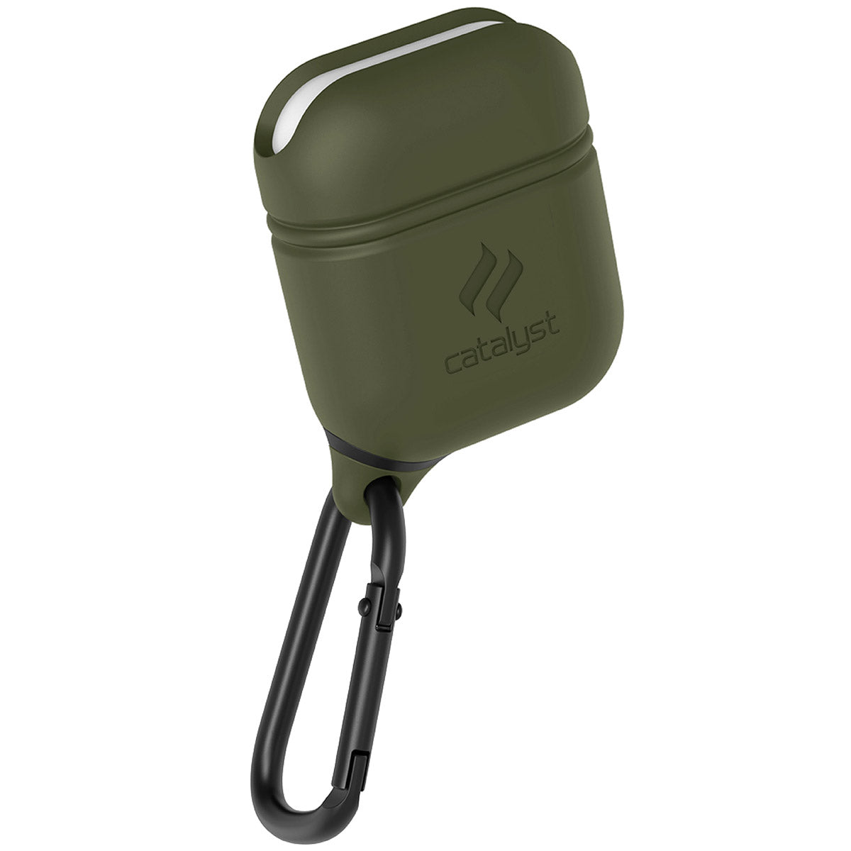 CATAPDGRN-FBA | Catalyst airpods gen2/1 waterproof case + carabiner showing the front view of the case in army green colorway