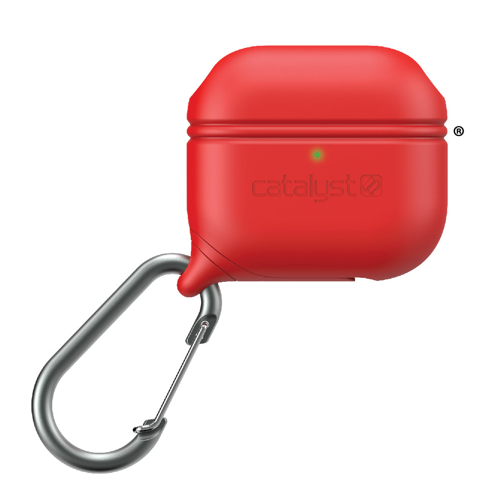 CATAPLAPD3RED | Catalyst airpods gen 3 waterproof case+carabiner special edition showing the front view of the case in red colorway
