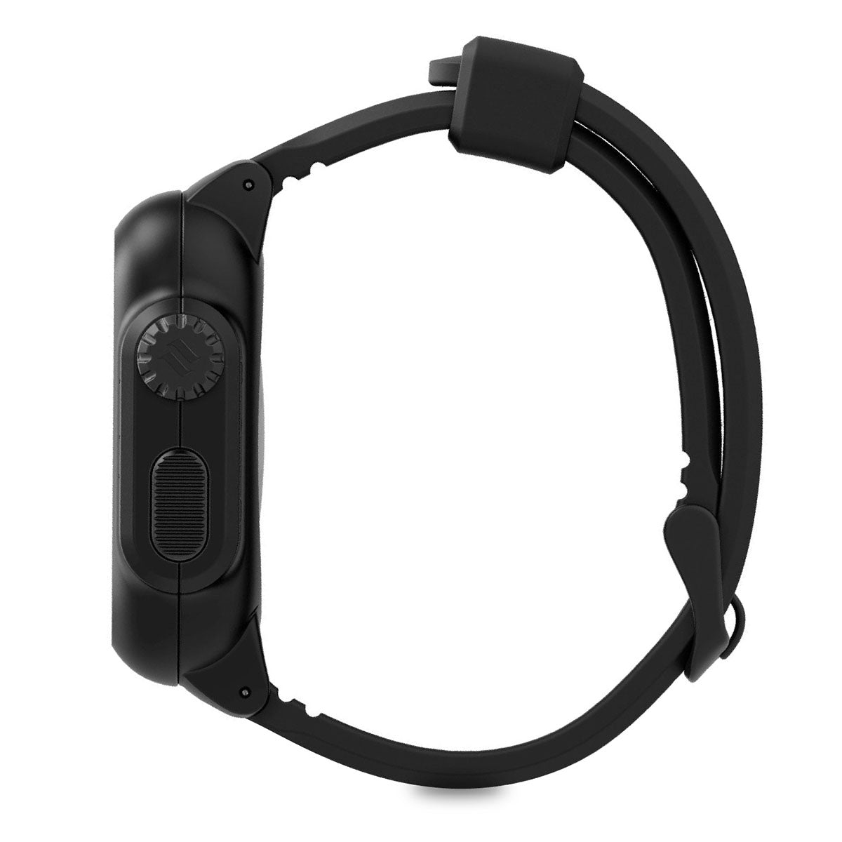 catalyst apple watch series 3 42mm waterproof case band showing the side view of the catalyst waterproof case with the rotating dial and button for apple watch