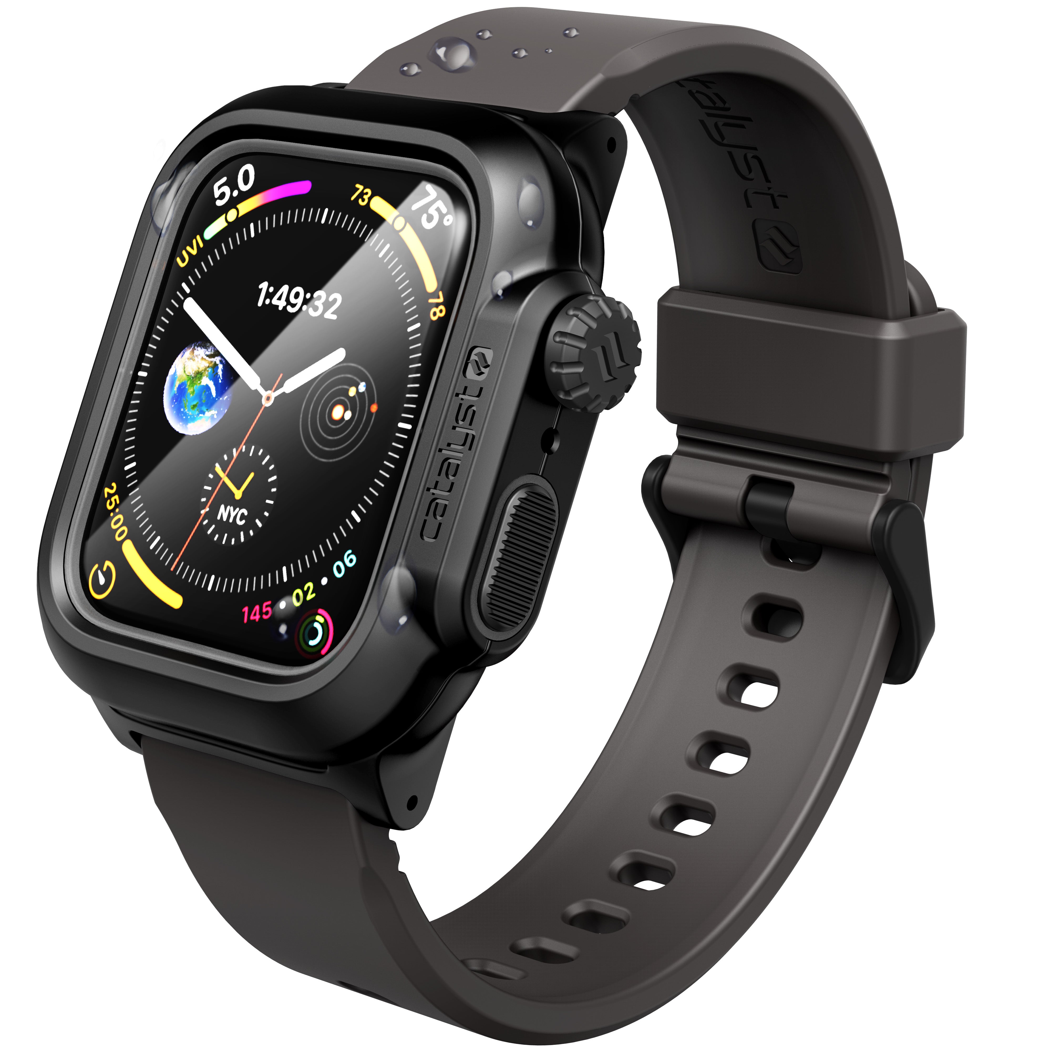 catalyst apple watch series 6 5 4 se gen 2 1 40mm 44mm waterproof case band black gray with water droplets