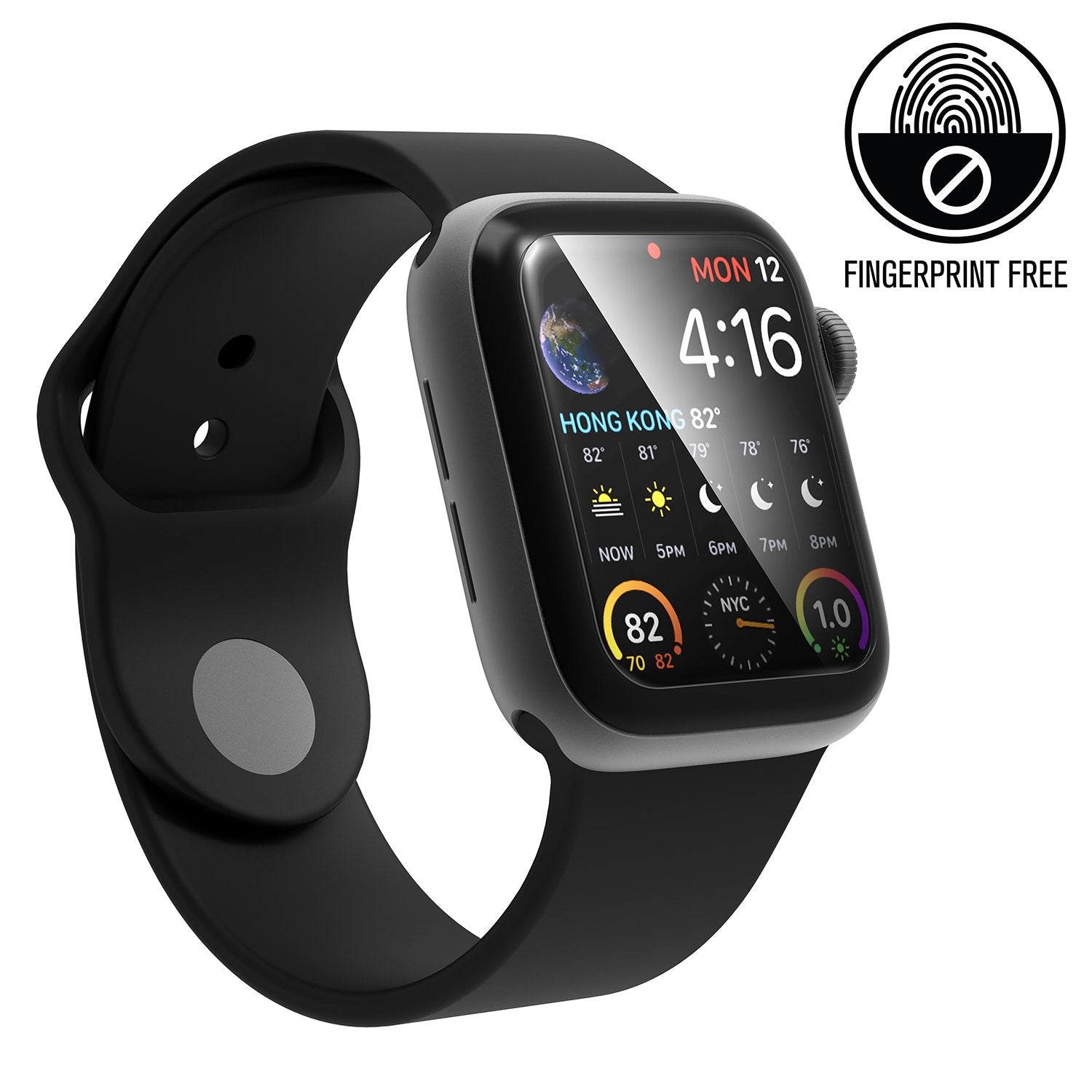 catalyst apple watch series 6 5 4 se gen 2 1 40mm screen protector 2 pack apple watch with black band text reads fingerprint free