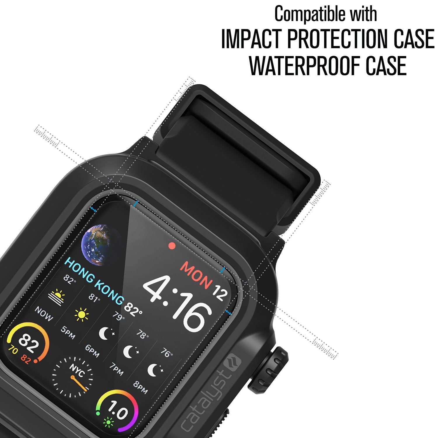 catalyst apple watch series 6 5 4 se gen 2 1 40mm screen protector 2 pack front view of the apple watch with catalyst text reads compatible with impact protection case waterproof case