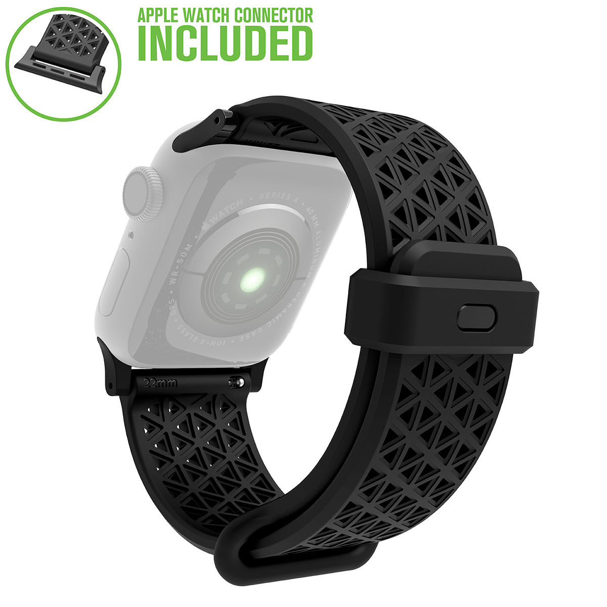 catalyst apple watch series 9 8 7 6 5 4 se gen 2 1 38 40 41mm sports band with apple connector sports band with apple connector text reads apple watch connector included