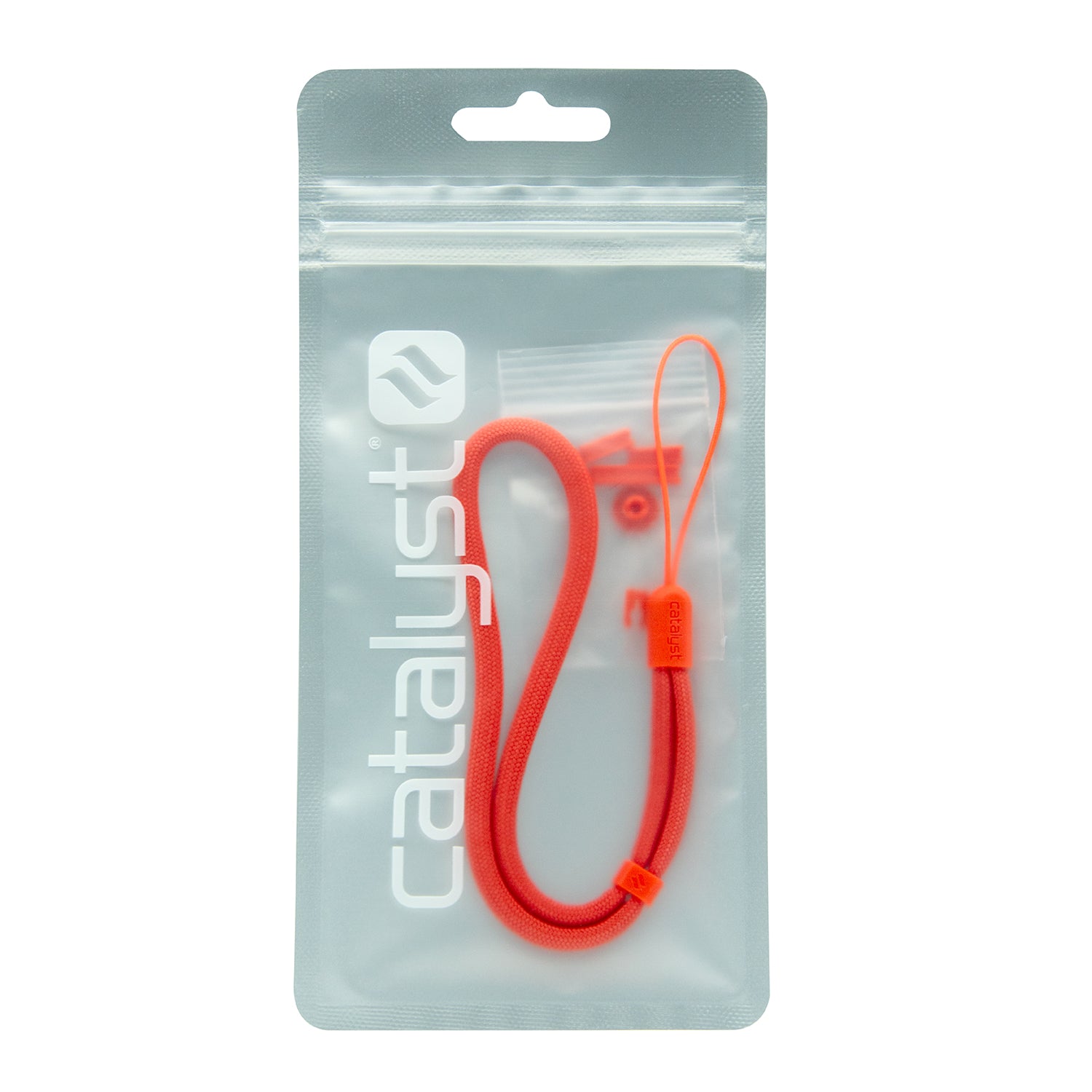 catalyst colored lanyard & buttons orange inside the packaging