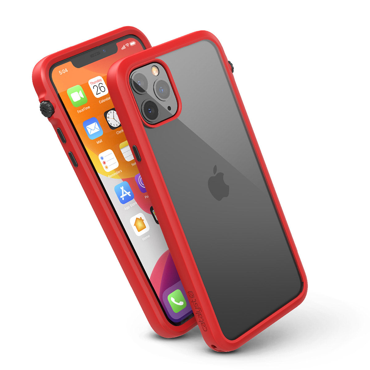 catalyst iPhone 11 series impact protection case flame red showing side views and buttons of the case for iPhone 11 pro max