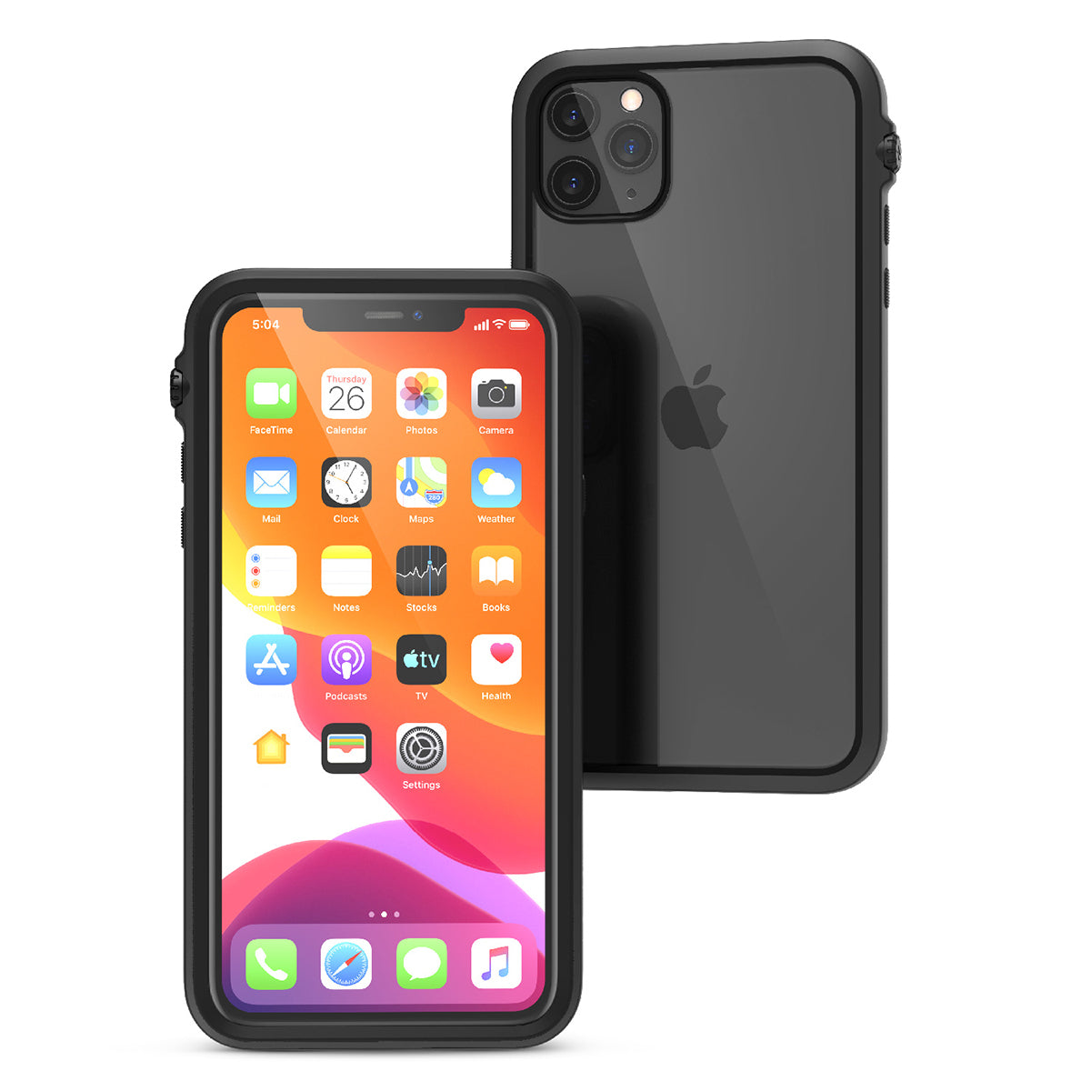catalyst iPhone 11 series impact protection case stealth black for iPhone 11 pro max front and back view