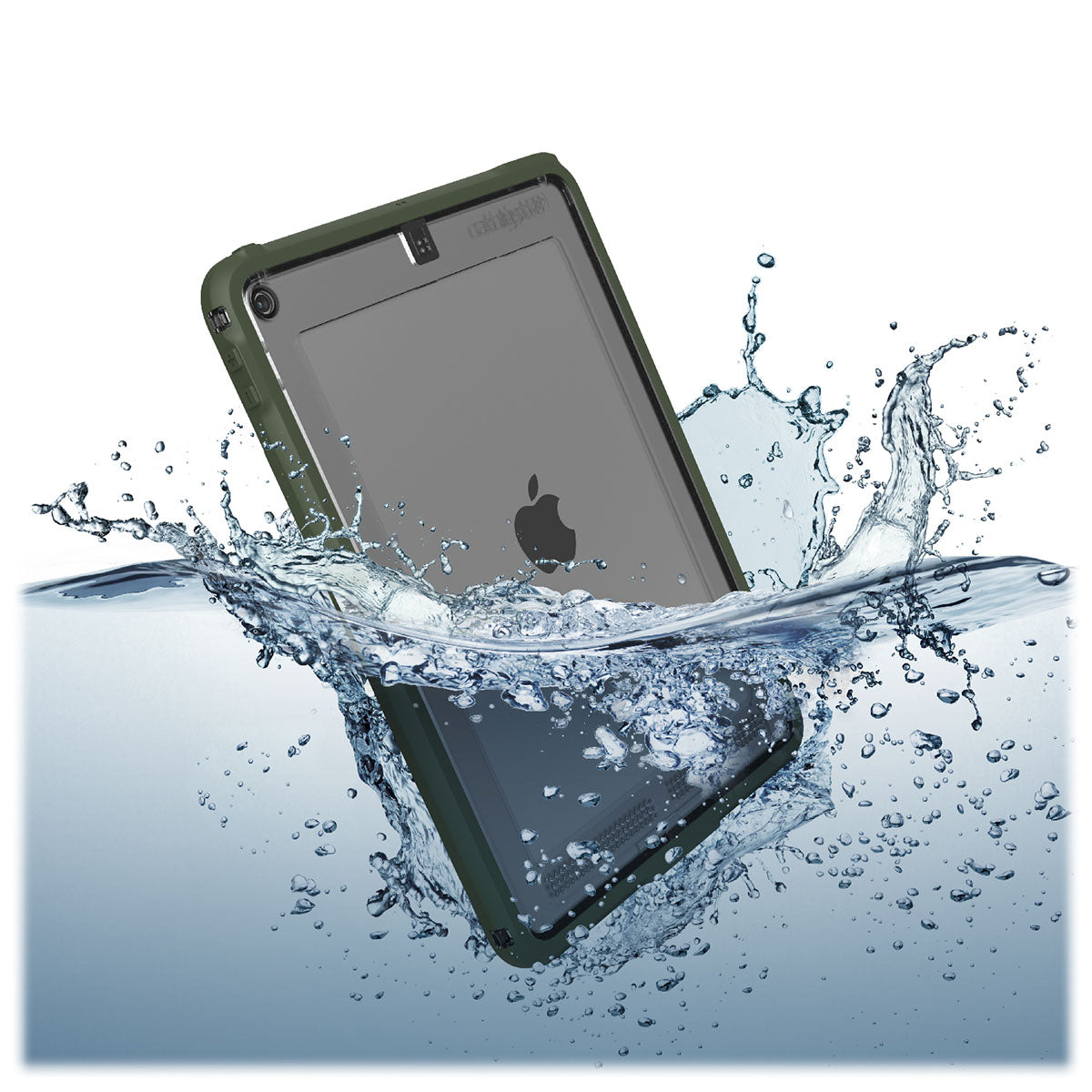 catalyst ipad air gen 3 10.5 waterproof case army green half is submerged in water