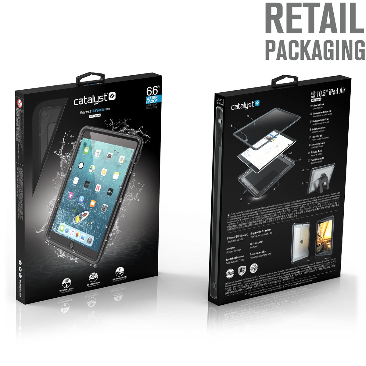 catalyst ipad air gen 3 10.5 waterproof case stealth black packaging front and back view