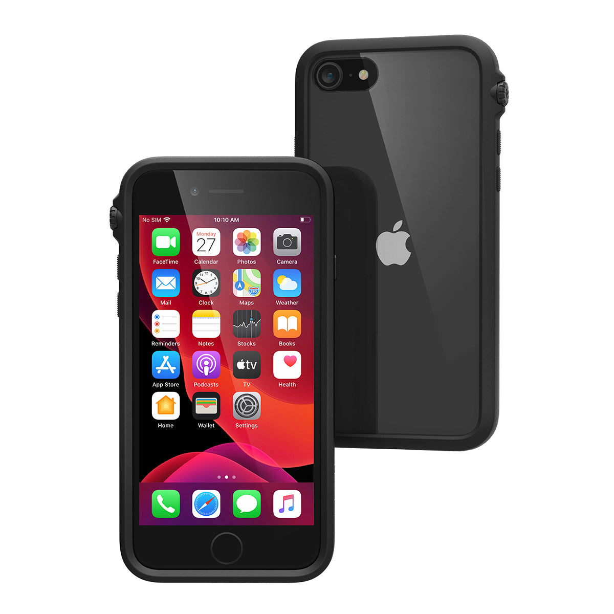 Catalyst iphone 8/7 impact protection case for iphone se  showing the back and front view in a stealth black colorway 