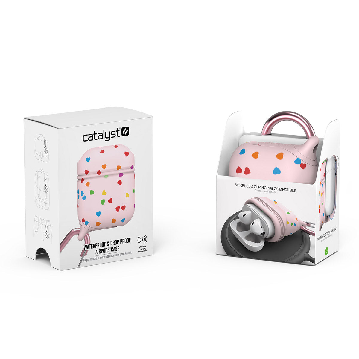 Catalyst Waterproof Case for Airpods Gen 1 & 2 special edition + carabiner showing the back and front of  the packaging