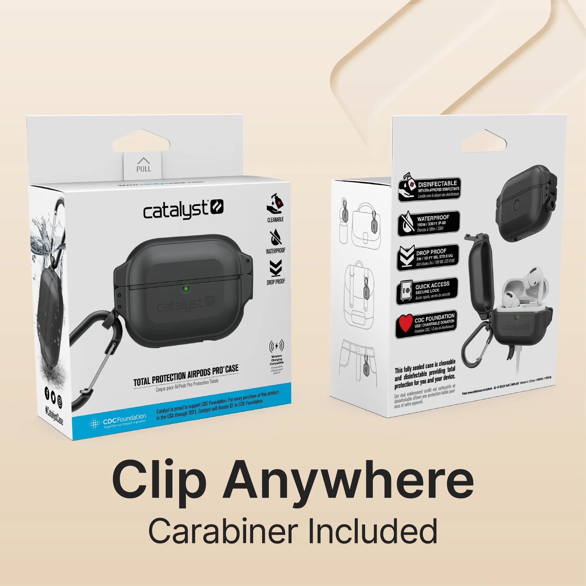 AirPods Pro (Gen 2/1) - 100M Waterproof Total Protection Case + Carabiner