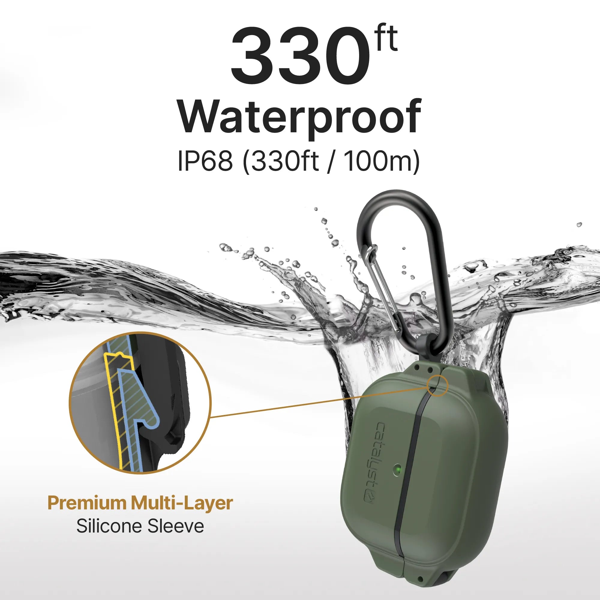 AirPods (Gen 3) - 330ft Waterproof Total Protection Case + Carabiner
