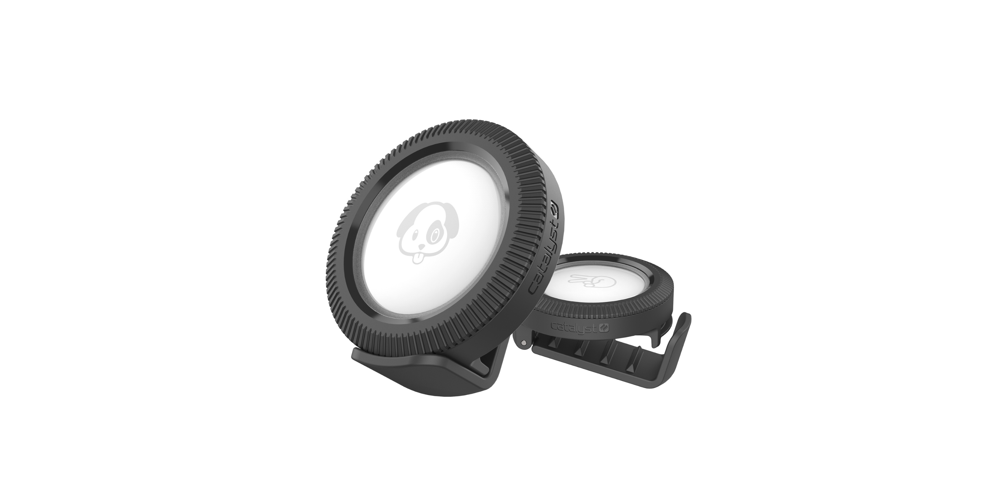 Two Airtag cases on white background
