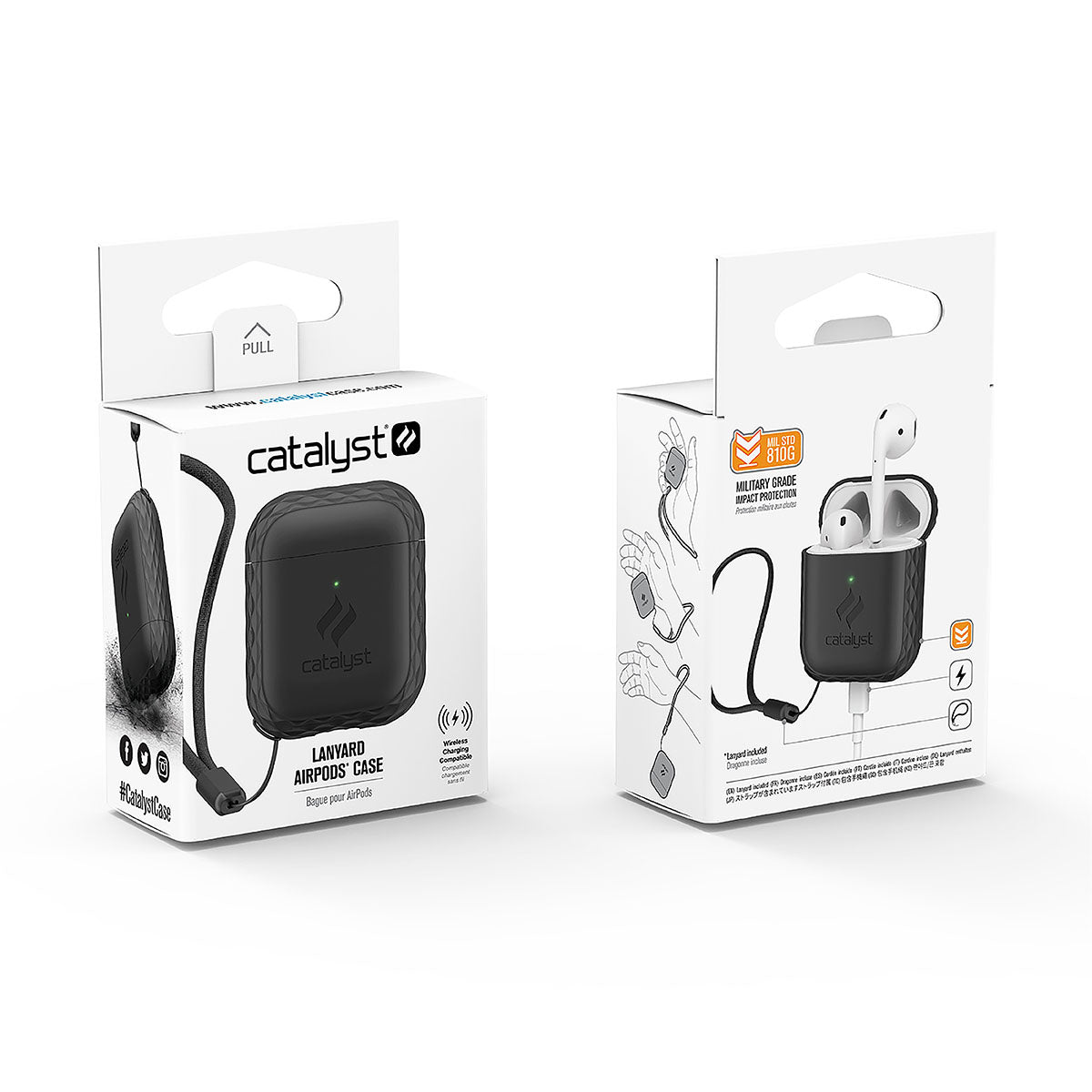 Catalyst airpods gen2/1 case plus lanyard showing the front and back of the packaging