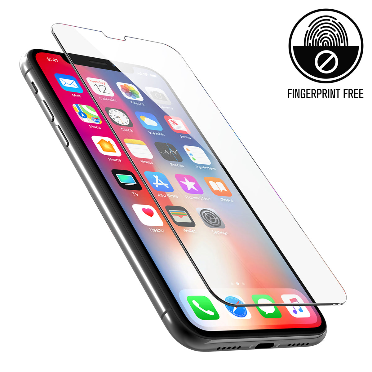 Catalyst Add a Tempered Glass Screen Protector and iphone text reads fingerprint free