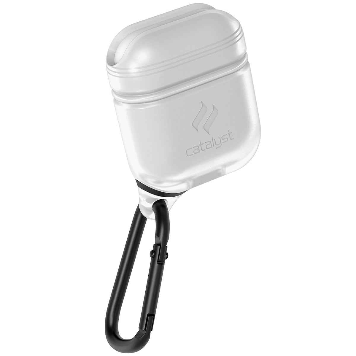 Catalyst airpods gen2/1 waterproof case + carabiner showing the front view of the case in frost white