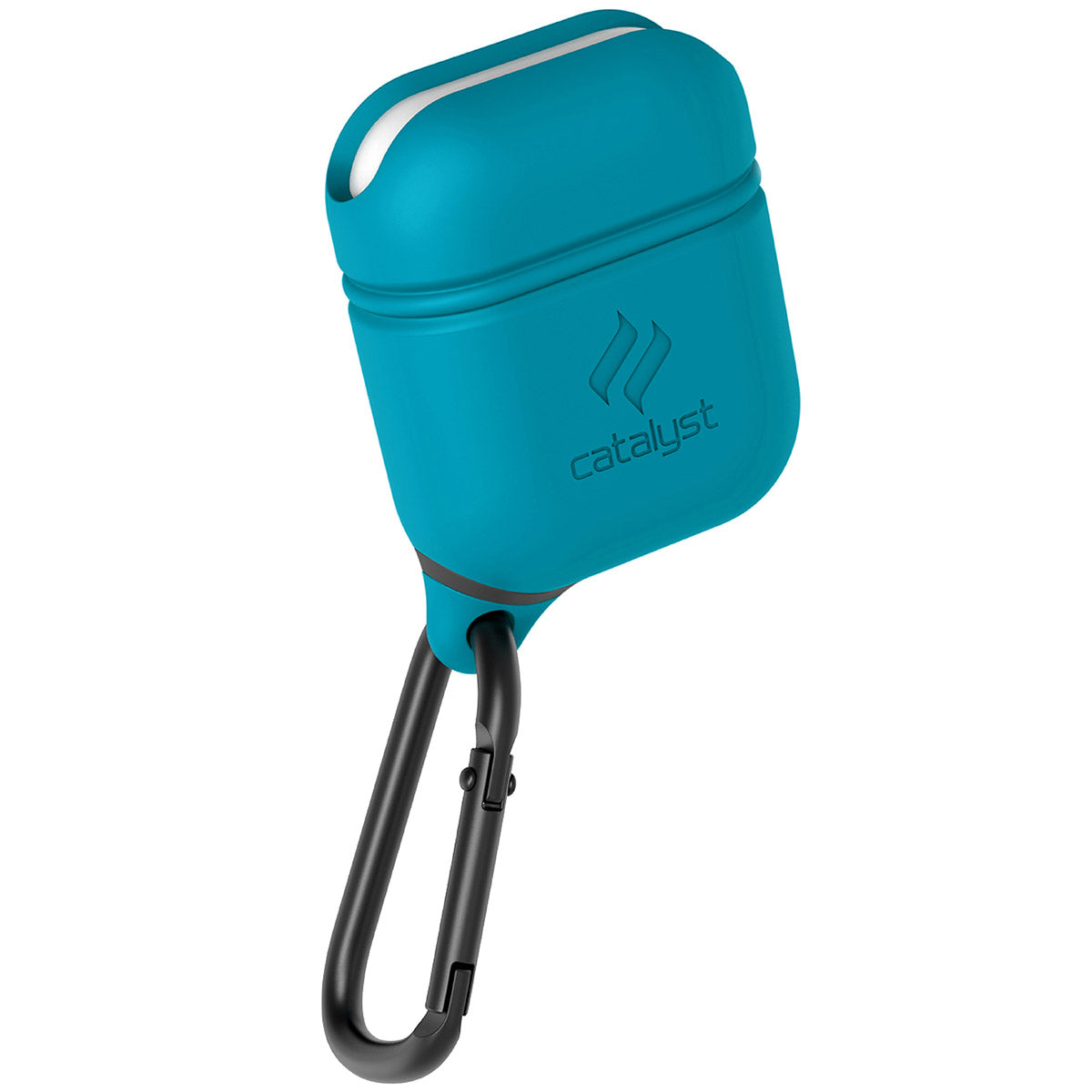 CATAPDTEAL | Catalyst airpods gen2/1 waterproof case + carabiner showing the front view of the case in glacier blue colorway