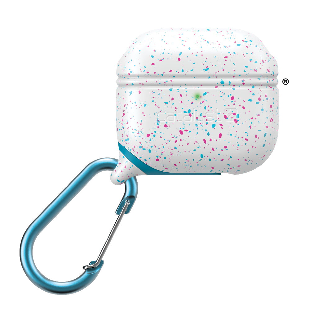 CATAPLAPD3FUN | Catalyst airpods gen 3 waterproof case+carabiner special edition showing the front view of the case in funfetti colorway