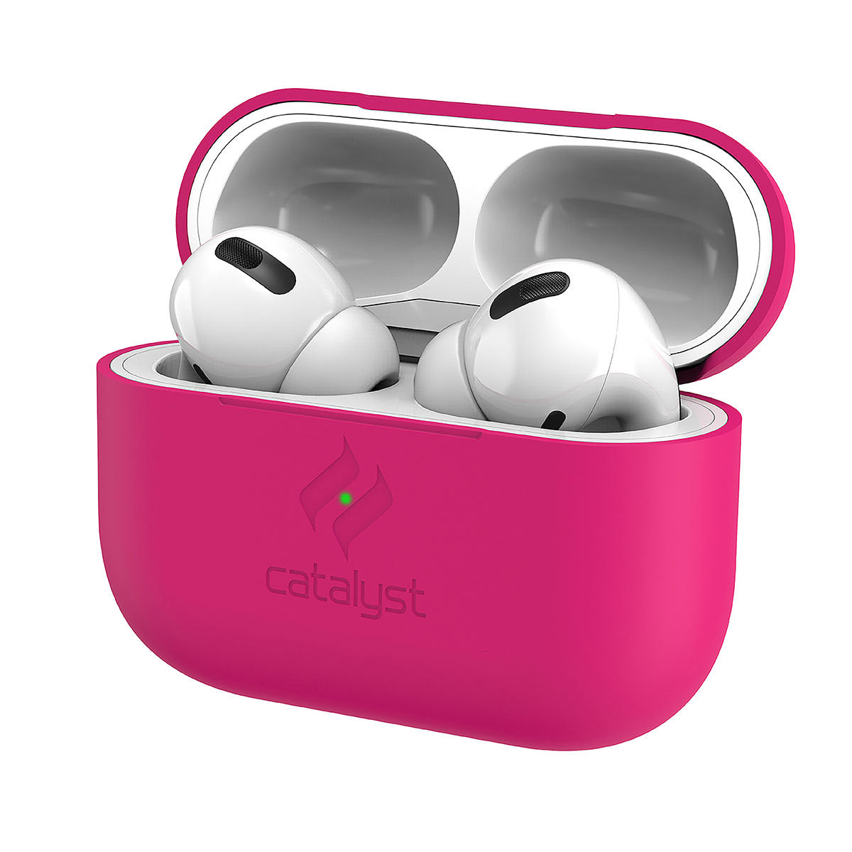 Catalyst airpods pro gen 2/1 slim case showing a closer look of front view of the case in neon pink colorway 