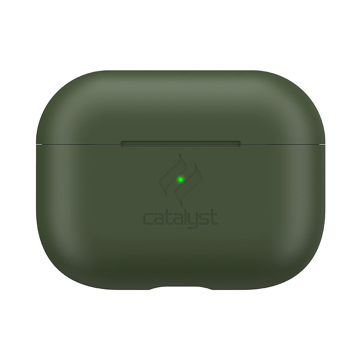 Catalyst airpods pro gen 2/1 slim case showing front view of the case in army green colorway