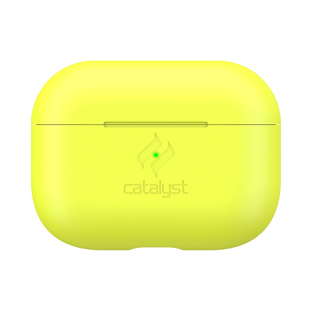 Catalyst airpods pro gen 2/1 slim case showing front view of the case in neon yellow colorway
