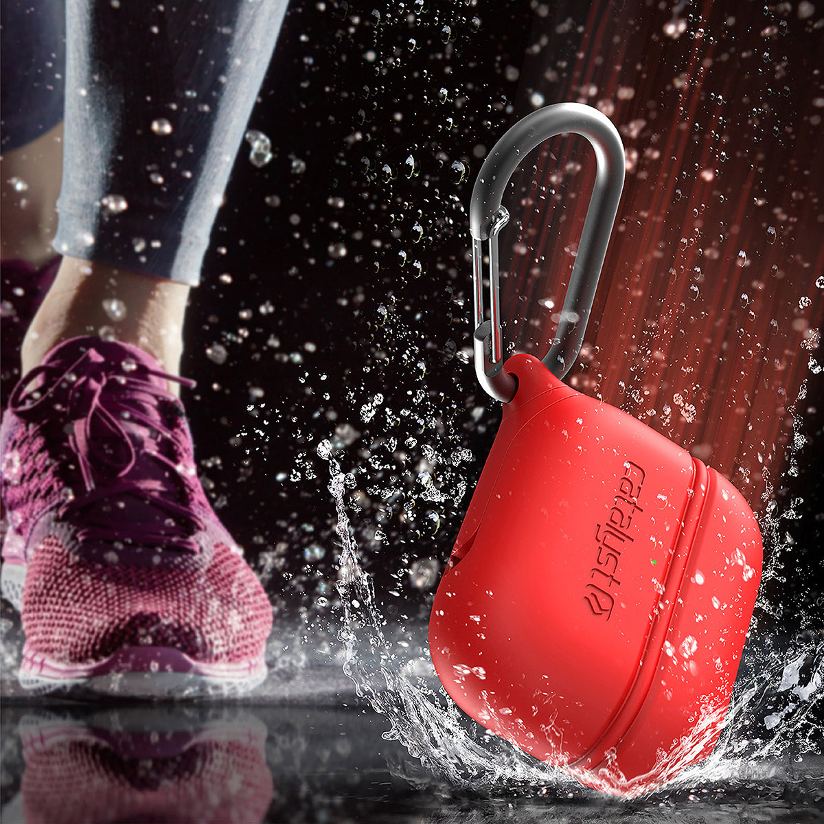 catalyst airpods pro gen 2 1 waterproof case carabiner special edition red dropped and splashes of water running shoes