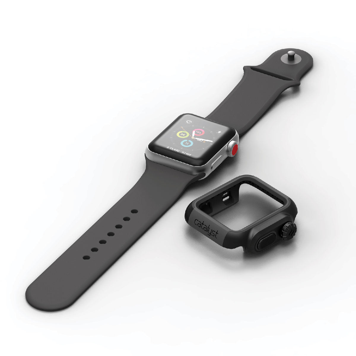 catalyst apple watch series 3 2 38mm impact protection case apple watch with black band and uninstalled impact protection case black and space gray