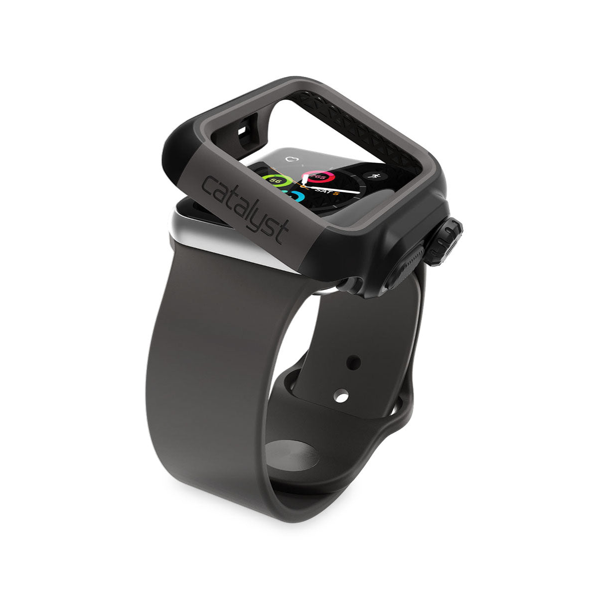 catalyst apple watch series 3 2 38mm impact protection case black and space gray impact case uninstalled on top of the apple watch