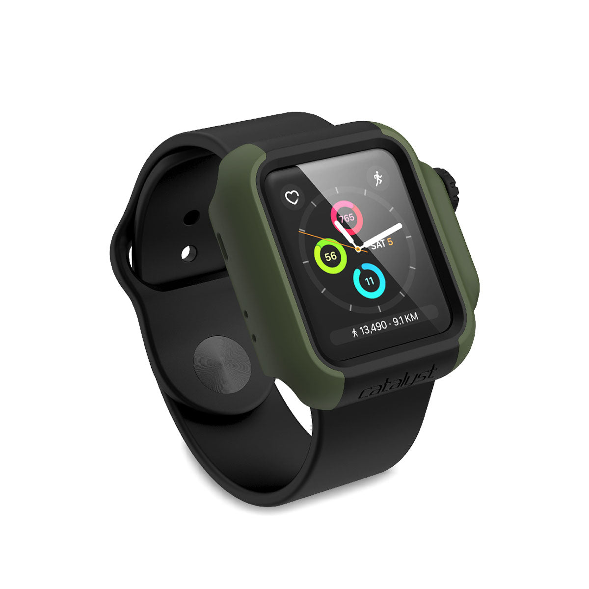 catalyst apple watch series 3 2 38mm impact protection case side view of the impact protection case army green