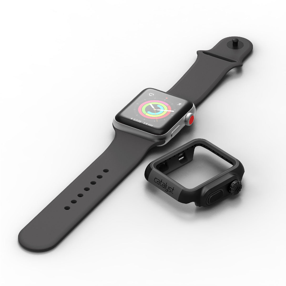 catalyst apple watch series 3 2 42mm impact protection case apple watch with black band and uninstalled impact protection case