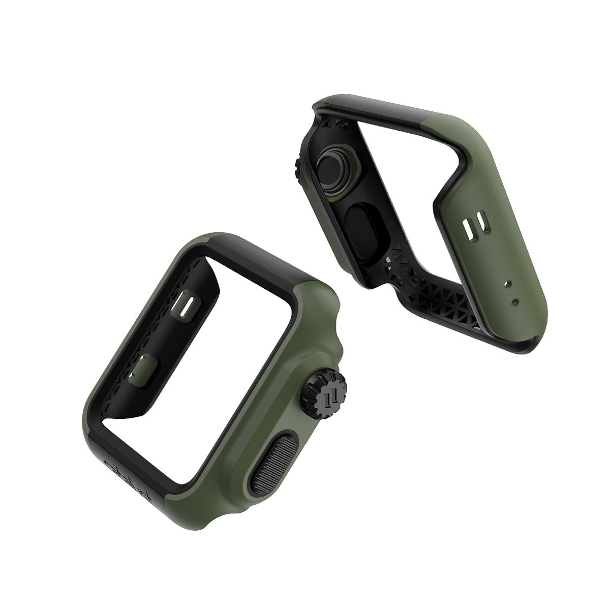 catalyst apple watch series 3 2 42mm impact protection case views of all the sides of the impact protection case army green