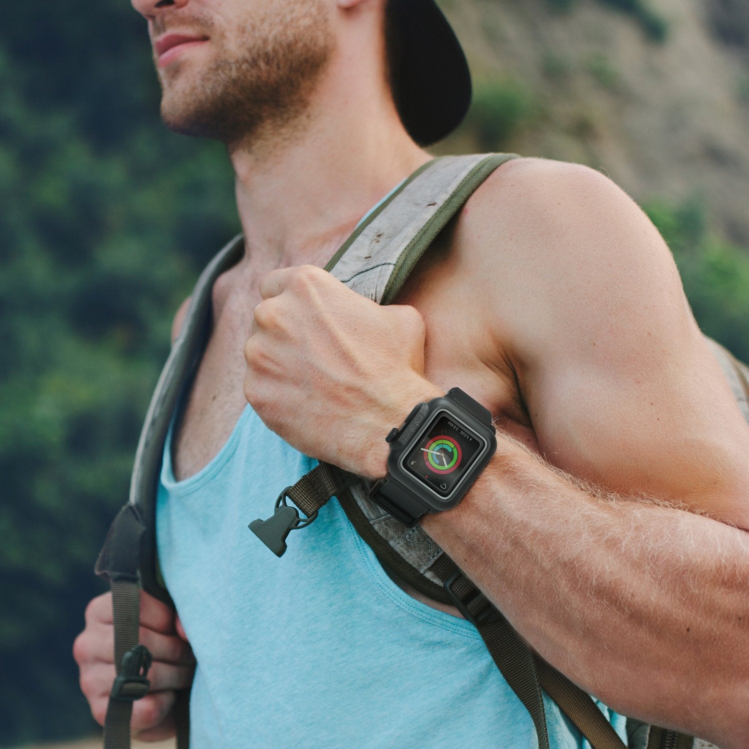 Catalyst Apple Watch Series 3 and 2 42mm Screen Protector showing man outdoor wearing catalyst apple watch case with screen protector