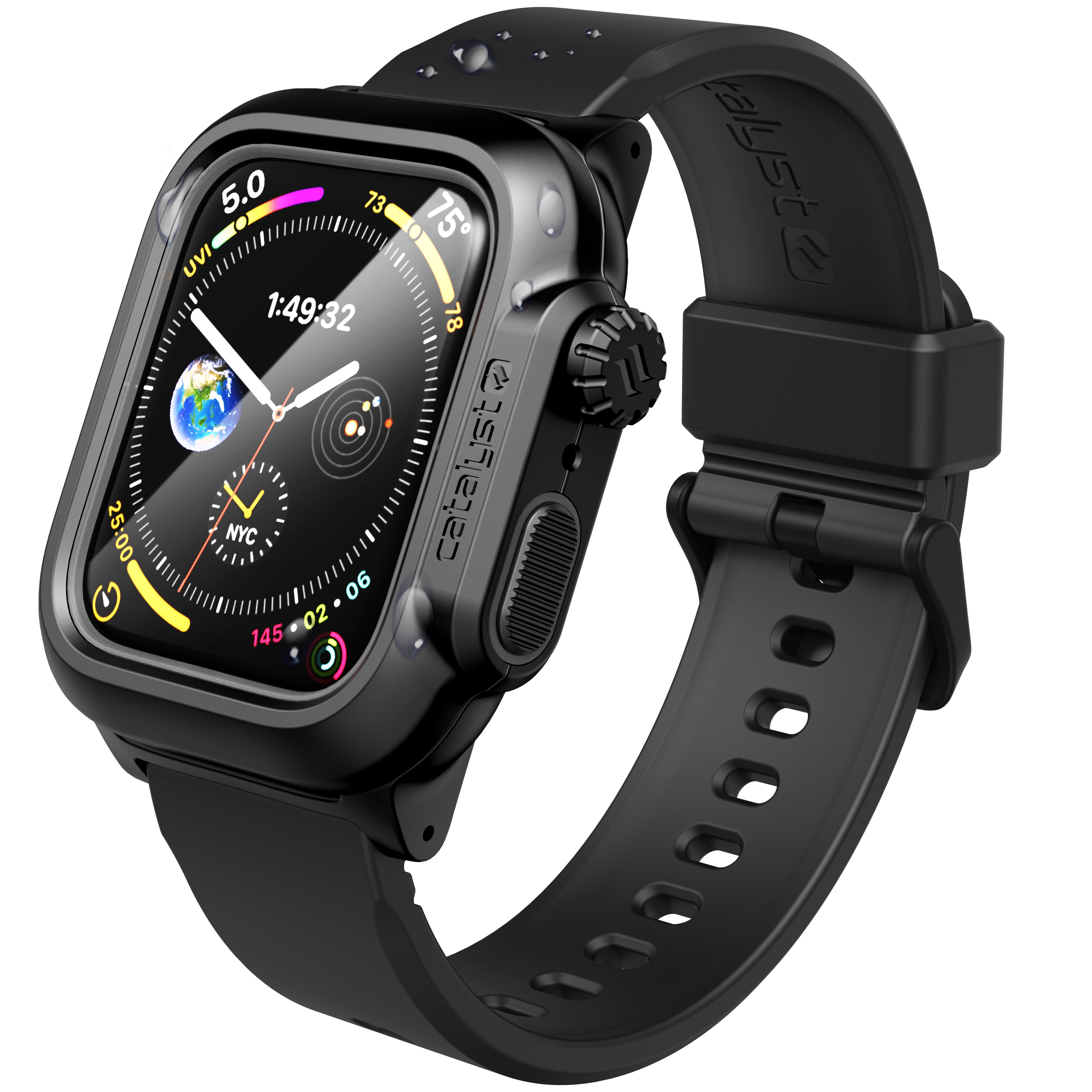 catalyst apple watch series 6 5 4 se gen 2 1 40mm 44mm waterproof case band stealth black with water droplets