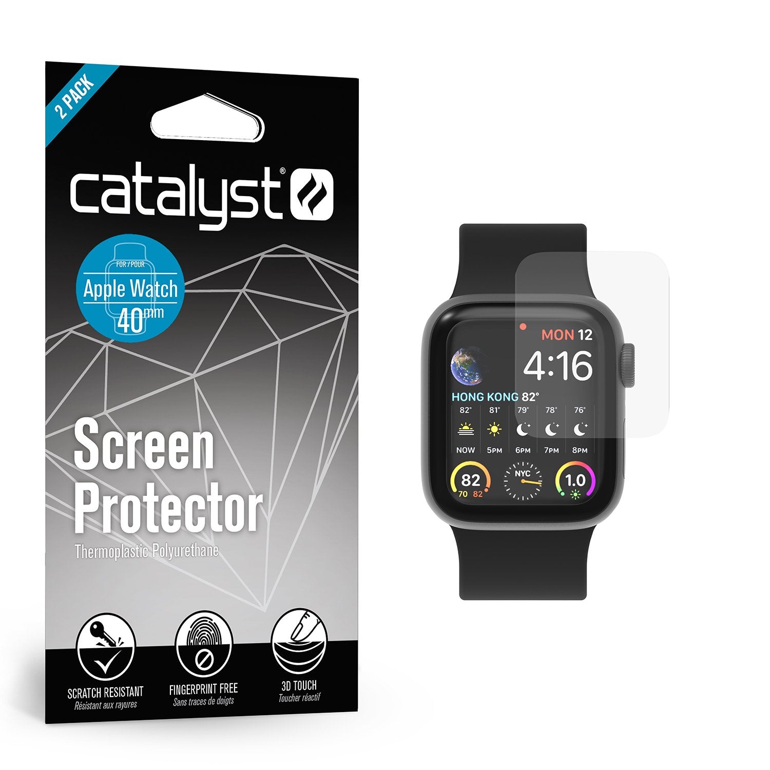catalyst apple watch series 6 5 4 se gen 2 1 40mm screen protector 2 pack front view apple watch and screen protector