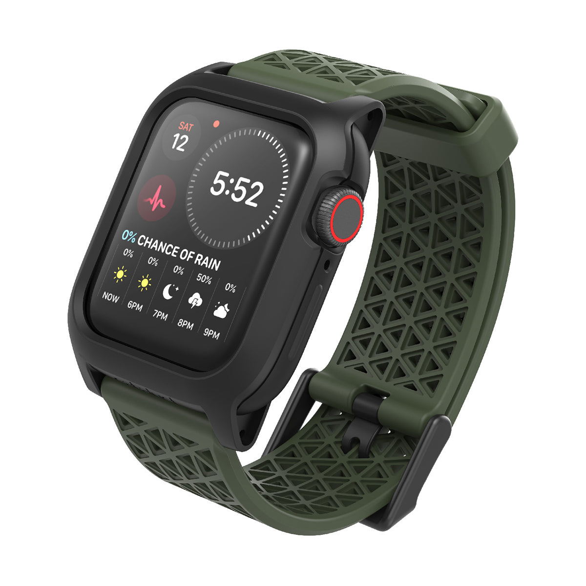 catalyst apple watch series 9 8 7 6 5 4 SE Gen 2 1 38 40 41mm sport band buckle edition apple watch with impact protection case and army green sport band