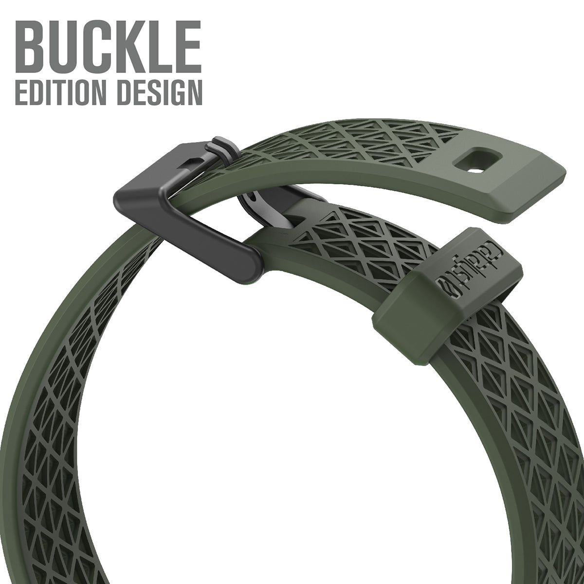 catalyst apple watch series 9 8 7 6 5 4 SE Gen 2 1 38 40 41mm sport band buckle edition showing the buckle edition design army green text reads buckle edition design