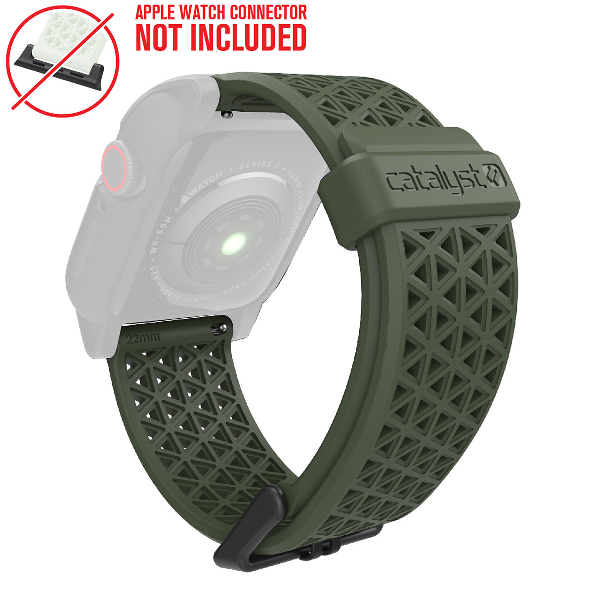 catalyst apple watch series 9 8 7 6 5 4 SE Gen 2 1 38 40 41mm sport band buckle edition catalyst sport band army green text reads apple watch connector not included
