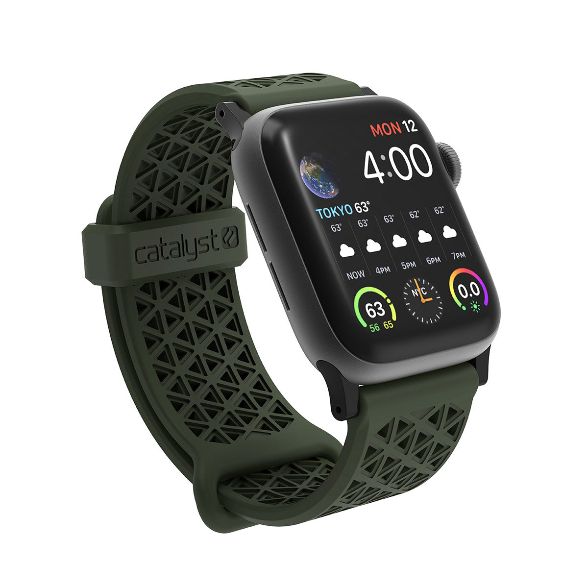 catalyst apple watch series 9 8 7 6 5 4 se gen 2 1 38 40 41mm sports band with apple connector front view apple watch with sports band army green