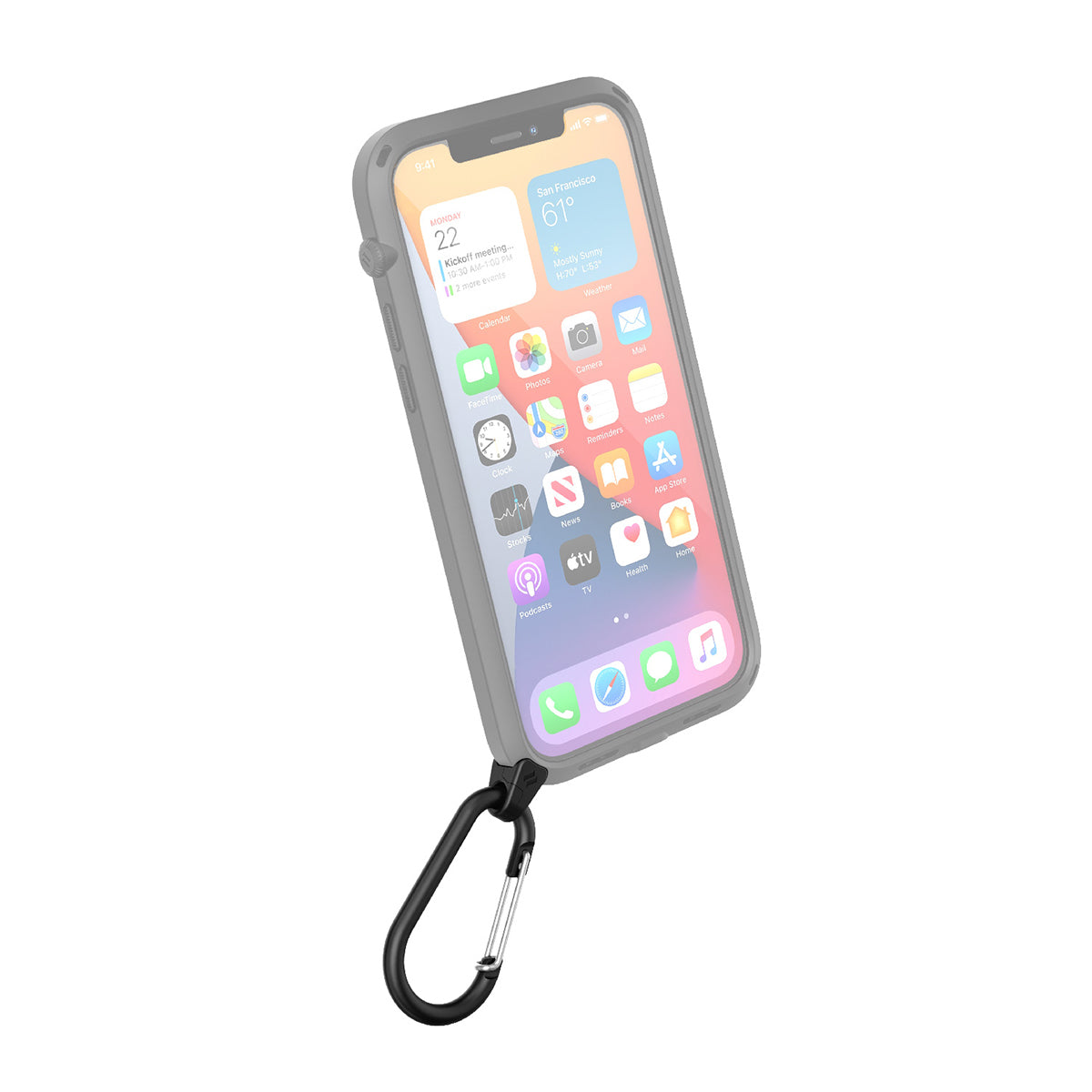 Catalyst carabiner attachment attached on iPhone
