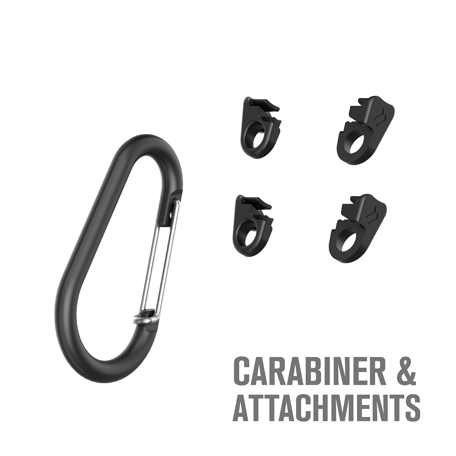 Catalyst carabiner attachment sample pictures Text reads carabiner and attachments