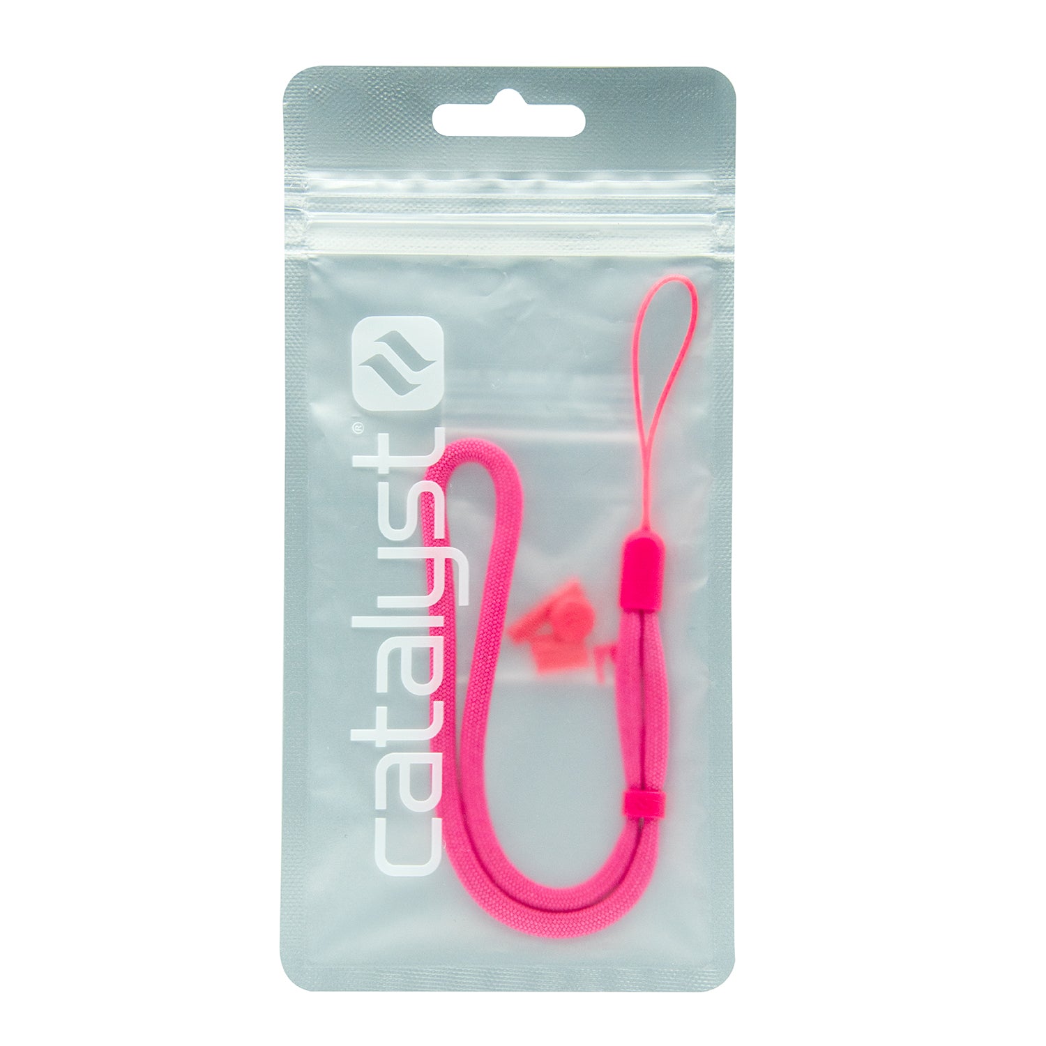 catalyst colored lanyard & buttons neon pink inside the packaging