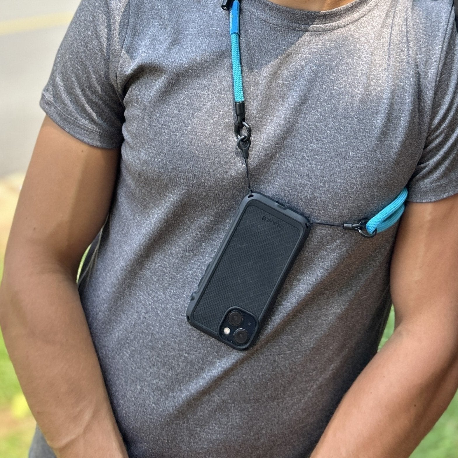 catalyst drop proof case strapped on man