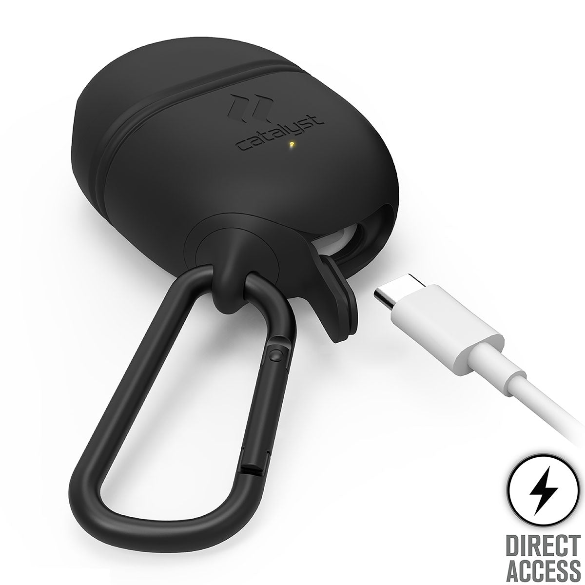 Catalyst google pixel buds 2 waterproof case carabiner showing easy access to charging plug