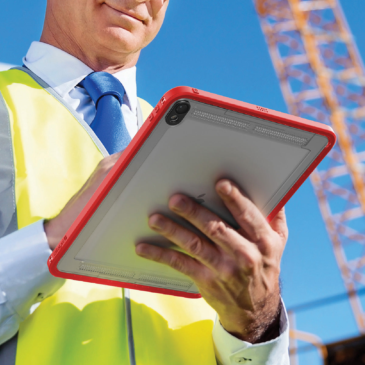 Catalyst iPad Pro (Gen 1), 11" - Waterproof Case showing a man using an ipad with the catalyst case installed