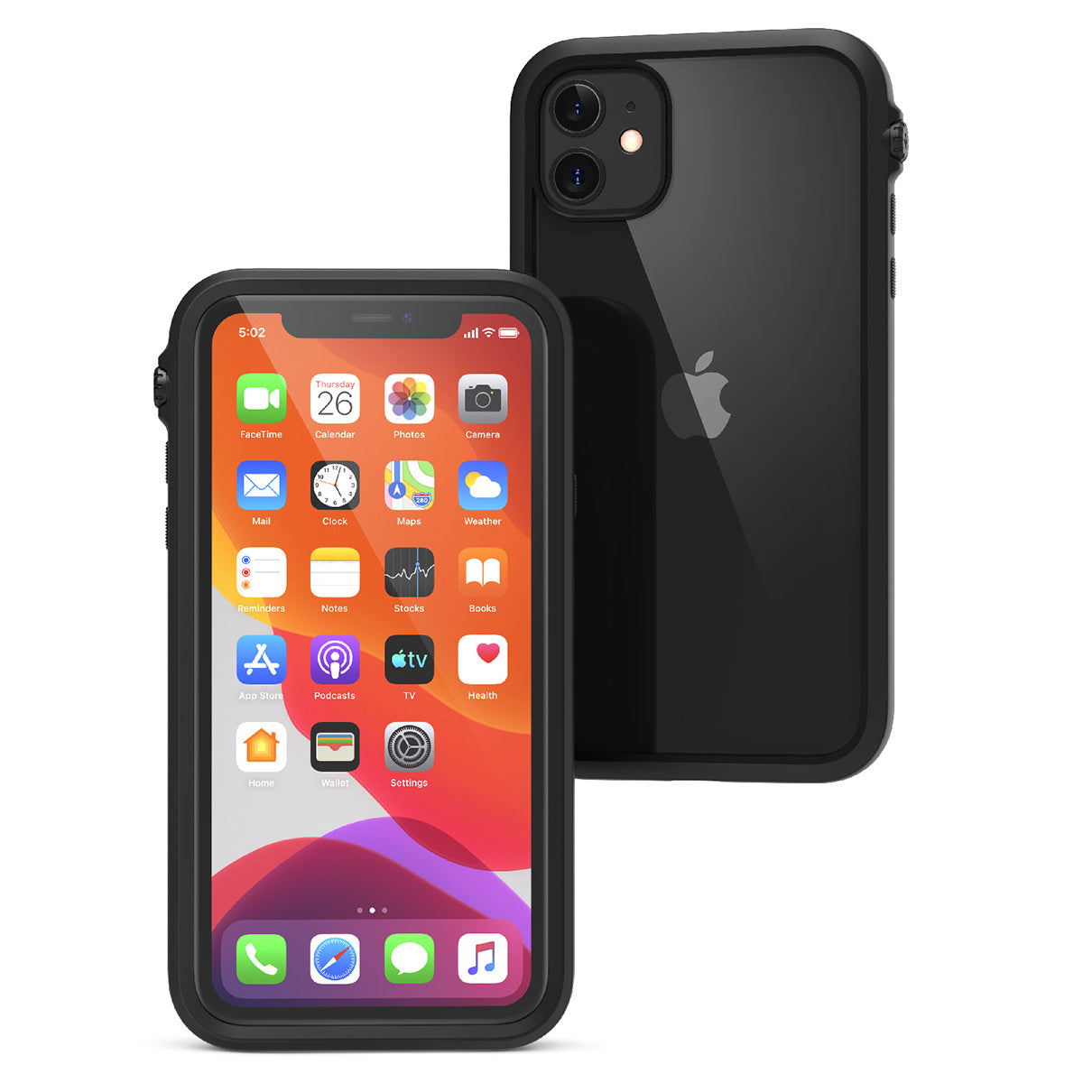 catalyst iPhone 11 series impact protection case black for iPhone 11 front and back view
