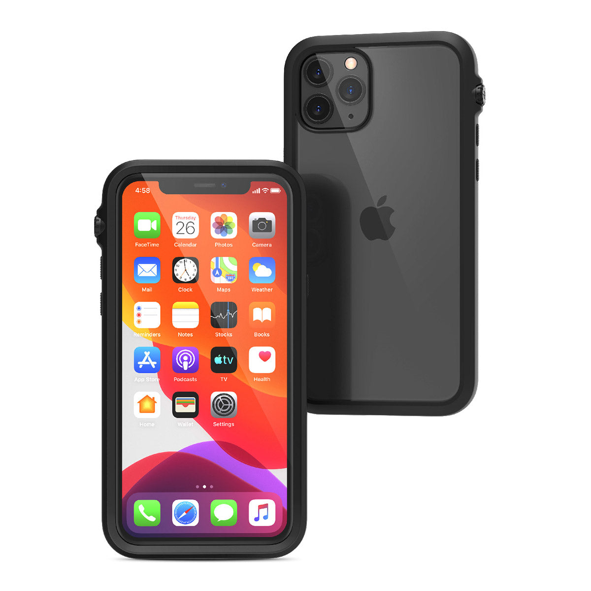 catalyst iPhone 11 series impact protection case black for iPhone 11 pro front and back view