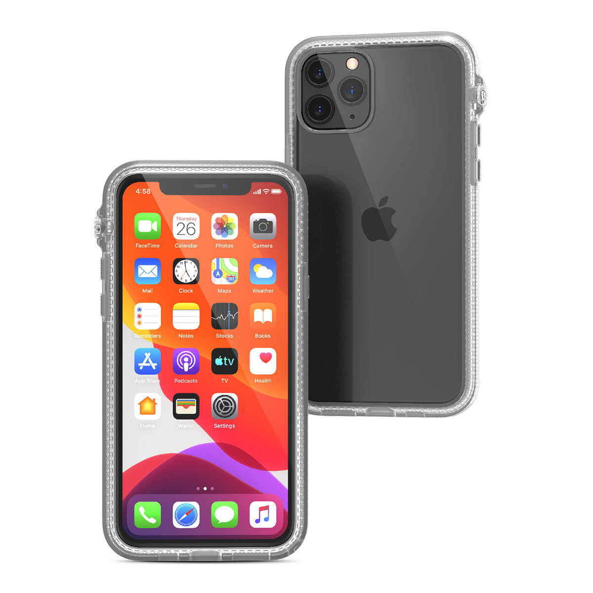 catalyst iPhone 11 series impact protection case clear for iPhone 11 pro front and back view